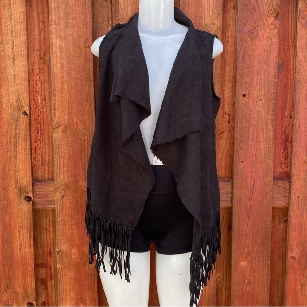 Paper Tee Black Fringe Vest Size M